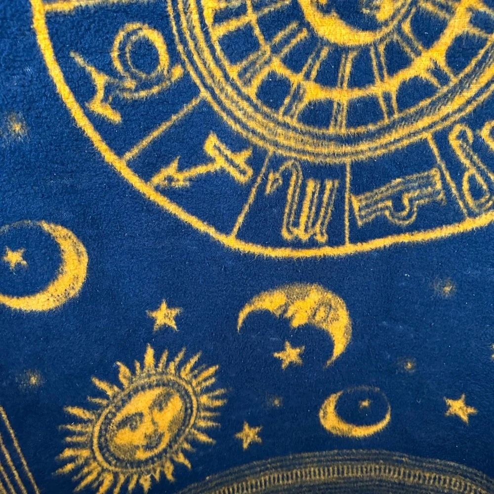Vintage Biederlack Celestial Zodiac Sun Moon Stars Throw Blanket Blue Gold USA